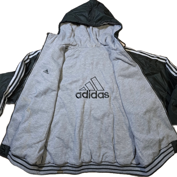 Vtg 90s Y2k Adidas Reversible Sweatshirt Lined Green Grey Heavyweight Jacket 2XL - Picture 6 of 16